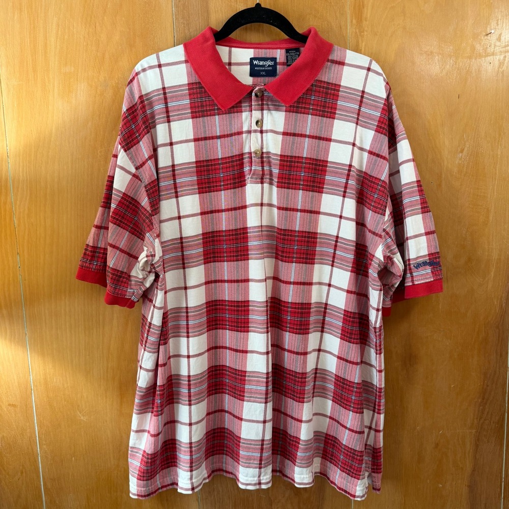 Vintage 90s Wrangler Mens‎ XXL Plaid Cotton Polo Shirt